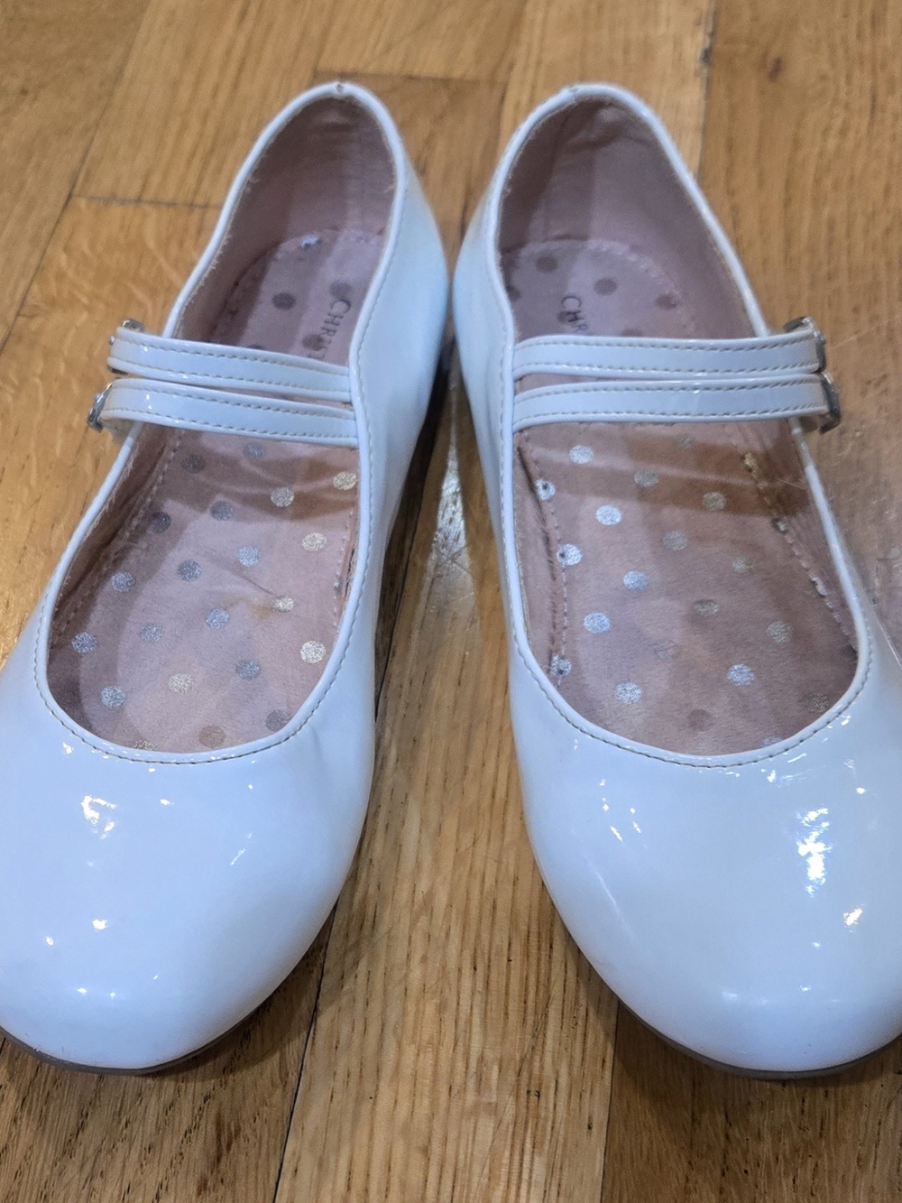 Girls Patent White Mary Jane Dress Shoes with Velcro Double Strap